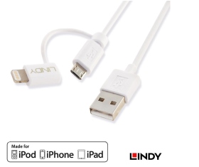 LINDY 林帝 雙接頭 APPLE LIGHTNING & MICRO-B TO USB傳輸充電線, 1M
